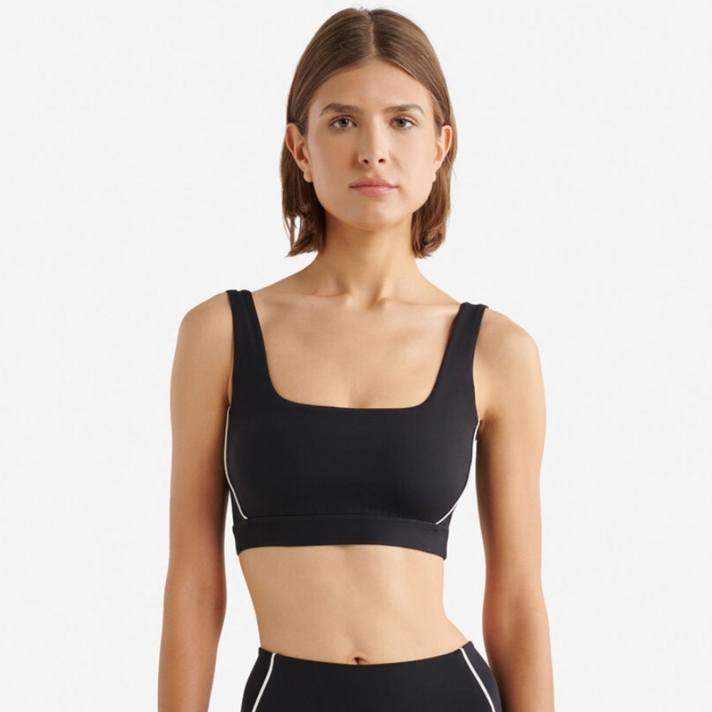 Roots Black Stretch Sports Bra with White Piping